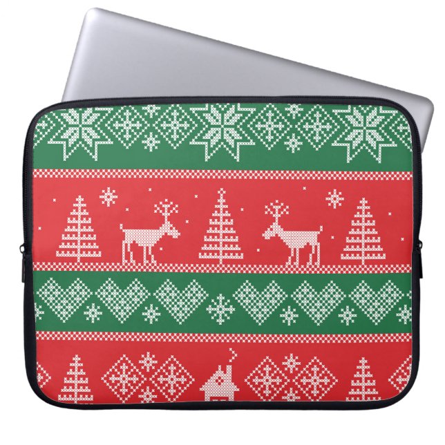 Winterscène:  naadloos patroon laptop sleeve (Voorkant)