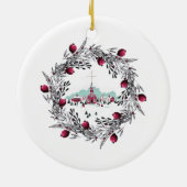  Winterscene Rode Kerk en Wreath Keramisch Ornament (Achterkant)