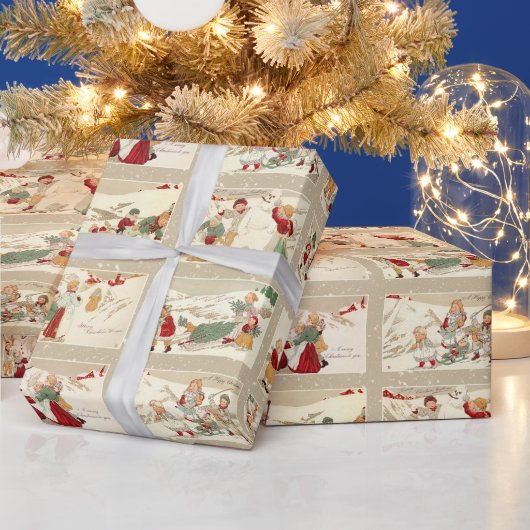  winterscènes met vrolijke kinderen cadeaupapier (Feestdagen)