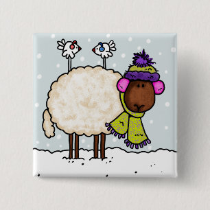 winterschaap vierkante button 5,1 cm