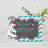 Winterschaatsen verjaardagsfeestje uitnodiging (Staand voorkant)