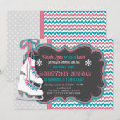 Winterschaatsen verjaardagsfeestje uitnodiging (Voorkant / Achterkant)