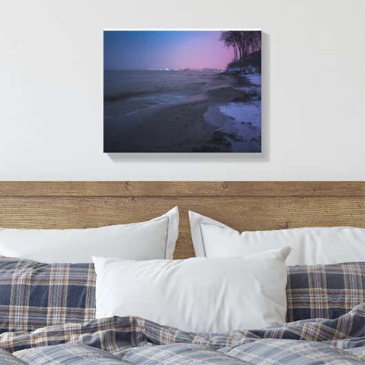 Winterschemering op het strand canvas afdruk (Insitu (Slaapkamer))