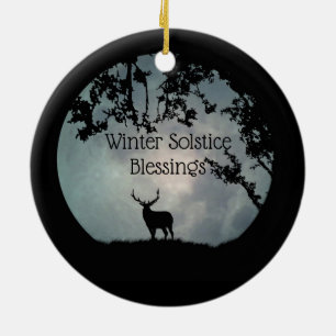 Winterse Dagwende Met Eland en Maan Keramisch Ornament