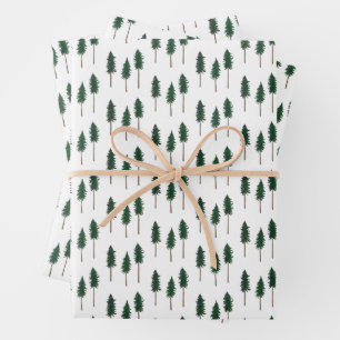 Winterse dennenbomen Minimalistische Retro bospatr Inpakpapier Vel