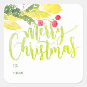 Winterse kerstbessen van en naar vierkante sticker (Voorkant)