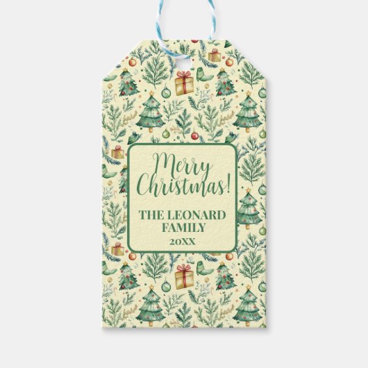 Winterse kerstbomen, cadeaus en Ornamenten Cadeaulabel (Voorkant)