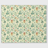 Winterse Kerstscène, Bomen, Geschenken & Ornamente Cadeaupapier (Vlak)