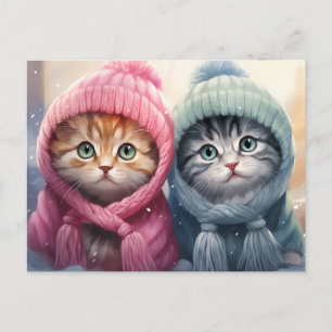 Winterse Kittens in gebreide Petten Briefkaart