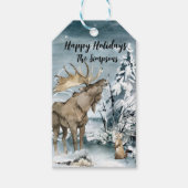 Winterse landschap Aquarel Eland Prettig feestseiz Cadeaulabel (Voorkant)