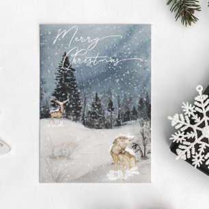 Winterse landschap Aquarel Vakantie wolf Briefkaart