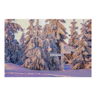 Winterse landschap met besneeuwde bomen aquarel  perfect poster