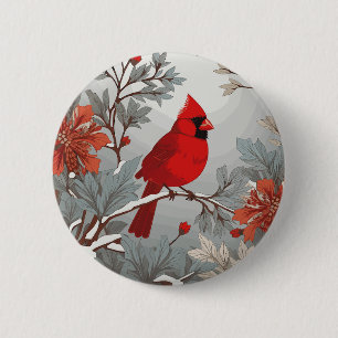 Winterse rode kardinaal vogel ronde button 5,7 cm