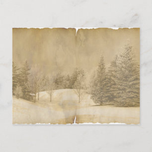 Winterse Taferelen in Sepia en Perkament Briefkaart
