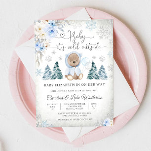 Winterse Teddybeer Babyshower Uitnodiging