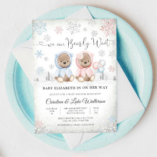 Winterse Teddybeer Babyshower Uitnodiging