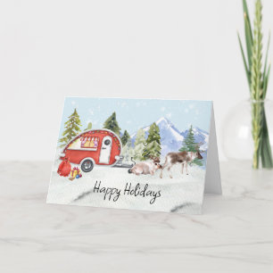 Winterse vakantie RV Camper Rendier Kerstmis Feestdagen Kaart