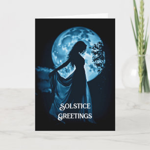 Winterse Wende Maan en Vrouw Zonnewende Nacht Wit Kaart
