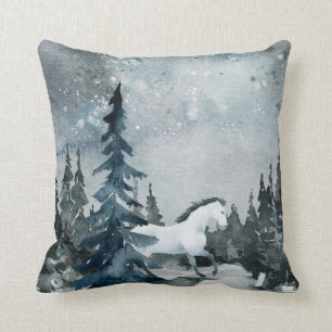 Winterse Woudlandschap Witte Paard Kussen