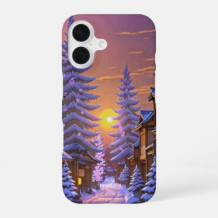 Winterse Zonsondergang in Traditioneel Japans Dorp iPhone 16 Hoesje