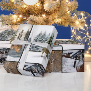 Winterseizoen Deer Collage Wildlife Wrapping Paper Cadeaupapier