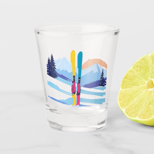 Winterski berg shot glas (Voorkant)