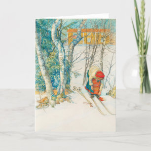 Winterski door Carl Larsson Feestdagen Kaart