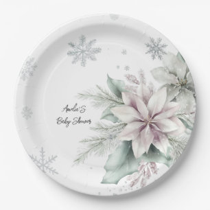 Wintersneeuw Bloemige Baby Shower Papieren Bordje