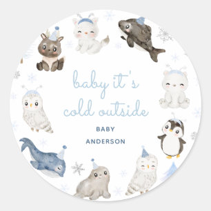 Wintersneeuw Dieren Baby shower Ronde Sticker