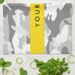 Wintersneeuw Grijze Camouflage Je naam Personalise Theedoek