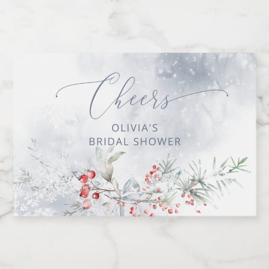 Wintersneeuw in het Vrijgezellenfeest van de liefd Sparkling Wijnetiket (Enkel label)