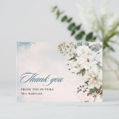 Wintersneeuw in liefde witte bloemige Bruidsmeisje Bedankkaart (Staand voorkant)