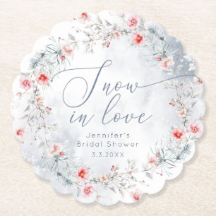 Wintersneeuw in Love elegante bruidsdouche Kartonnen Onderzetters