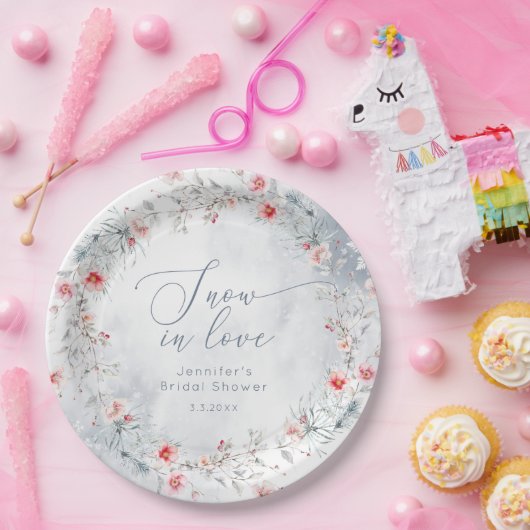 Wintersneeuw in Love elegante Bruidsdouche Papieren Bordje (Feest)