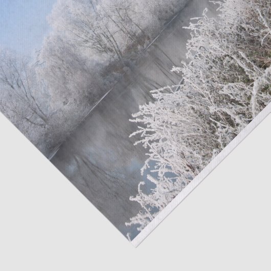Wintersneeuw schilderachtig landschap, rivierwande tissuepapier (Detail)
