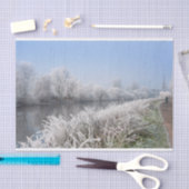 Wintersneeuw schilderachtig landschap, rivierwande tissuepapier (Craft)