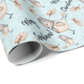 Wintersneeuw Sparrow in blauwe Waterverf Cadeaupapier (Rol Hoek)