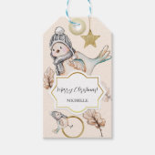 Wintersneeuw Sparrow Waterverf Golden Cadeaulabel (Voorkant)
