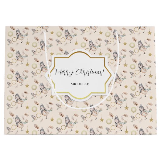 Wintersneeuw Sparrow Waterverf Golden Groot Cadeauzakje (Voorkant)