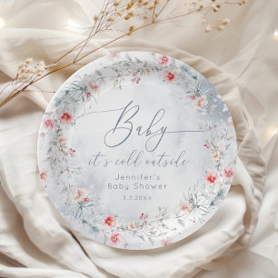 Wintersneeuw stoffige blauwe krans baby shower papieren bordje