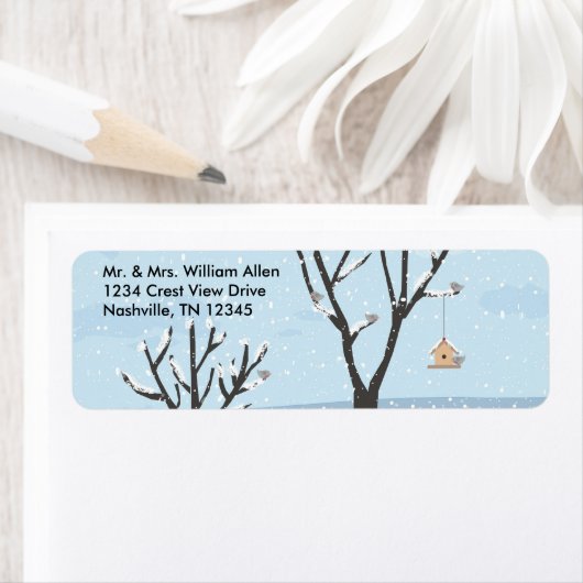 Wintersneeuw Vogels & Vogels Nest Adresetiketten Etiket (Insitu)