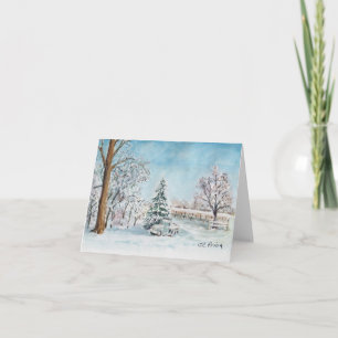 Wintersneeuw Waterverf schilderij Feestdagen Kaart