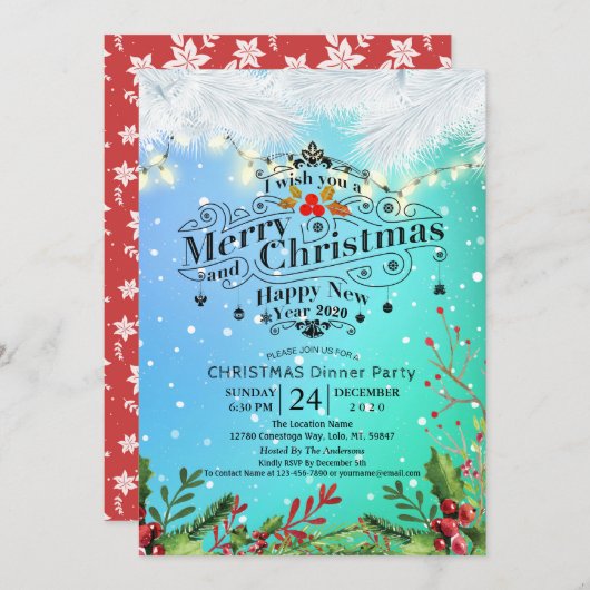 Wintersneeuwfeest en nieuwjaarsfeest kaart (Voorkant / Achterkant)