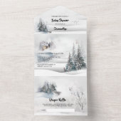 Wintersneeuwkajuit met witte vosseil wonderland all in one uitnodiging (Binnen)
