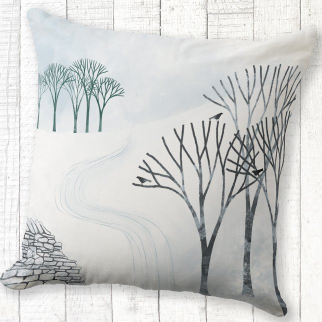 Wintersneeuwlandschapsschildering Kussen (More Snow to Come winter landscape painting art throw pillow)