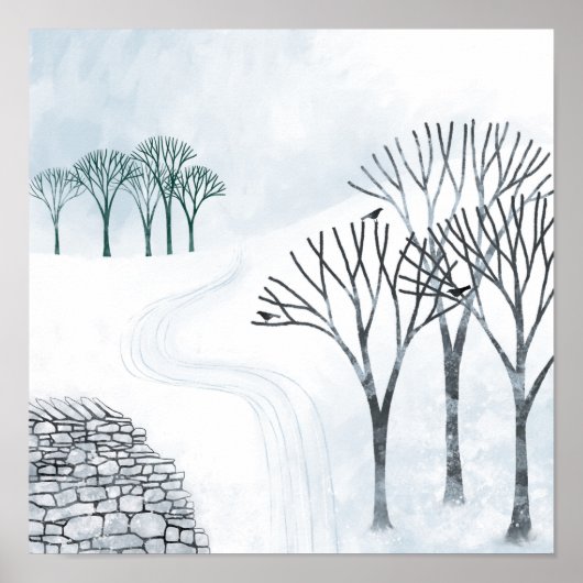 Wintersneeuwlandschapsschildering Poster (Voorkant)