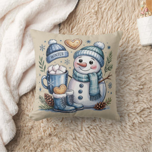 Wintersneeuwman Worpkussen Kussen