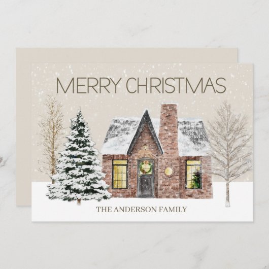 Wintersneeuwrooster — Merry Kerstmis Feestdagenkaart (Voorkant / Achterkant)