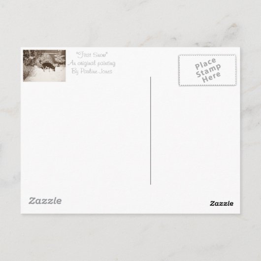 Wintersneeuwscène met schattige zwarte en geelbrui briefkaart (Achterkant)