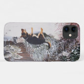 Wintersneeuwscène met schattige zwarte en geelbrui Case-Mate iPhone case (Achterkant (horizontaal))